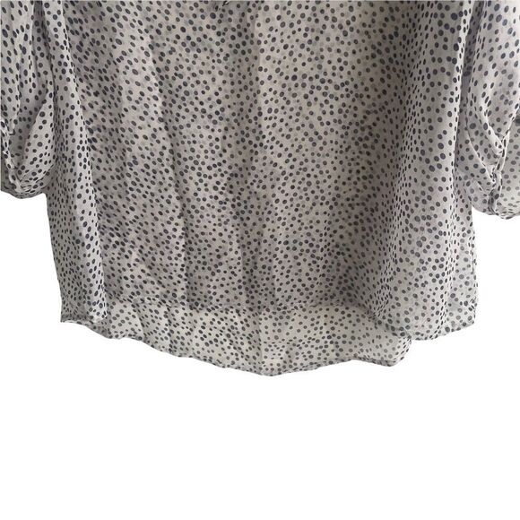 SILK Popover Printed Semi-Sheer Blouse With Tie Neck Grey Blue M - Picture 5 of 10